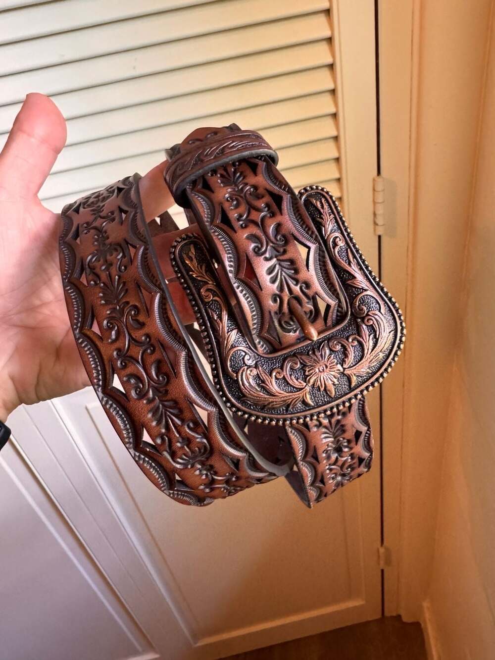 Ariat Concho Cutout Leather Belt Size L Brown Western Tooled